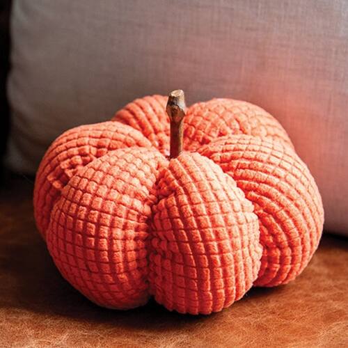 Angle. BreeBe - Stuffed Waffle Weave Orange Pumpkin w/Stick Stem Medium - Orange.