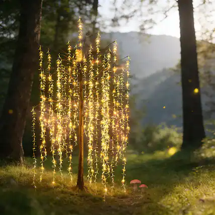 Front. Oumilen - 6ft Solar-Powered LED Weeping Willow Tree Light - Yellow.