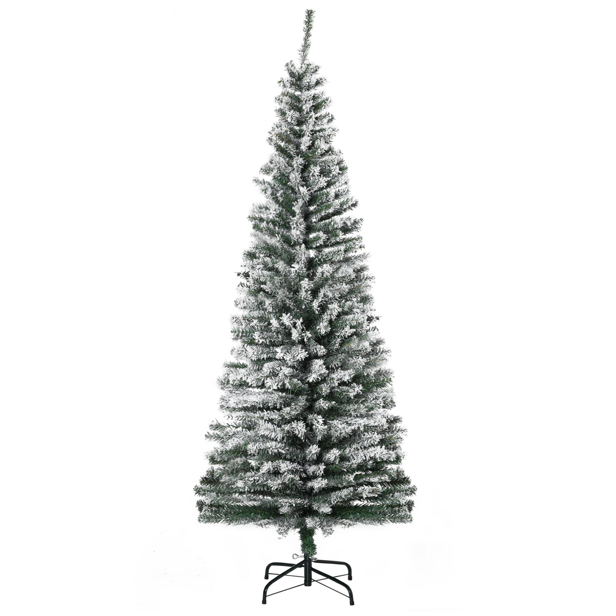 Front. Homcom - Tall Unlit Snow-Flocked Slim Artificial Christmas Tree with Realistic Branches and 492 Tips - Green.