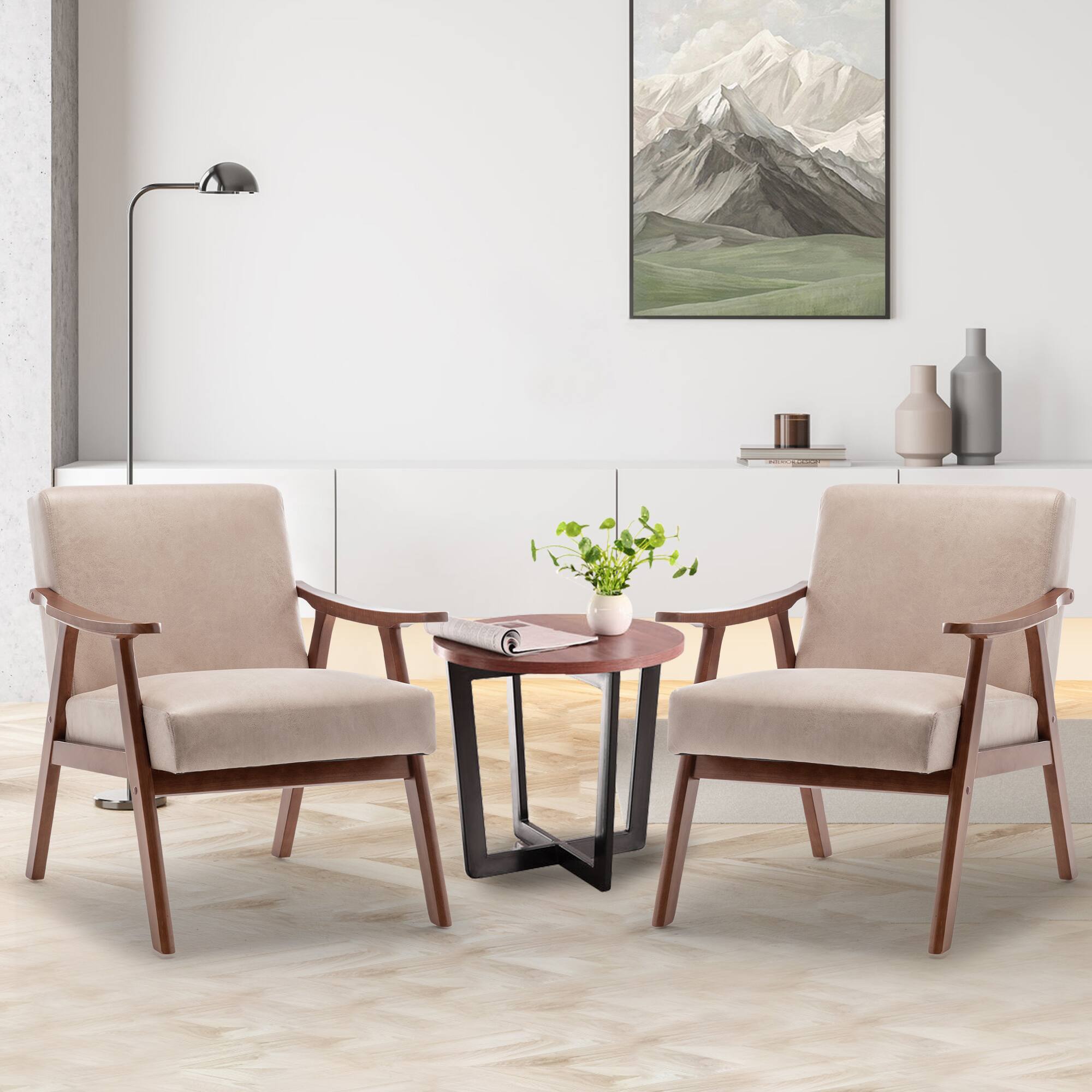 Alt View 4. Trinkets Crazed - Accent Chair Mid Century Modern Armchair with Wood Legs Upholstered Lounge Chairs Comfy Cushion for Living Room Bedroom - Light Camel.