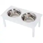 Front. Pawhut - 23" Wooden Heavy Duty Dog Food Bowls Pet Elevated Feeding Station - White.