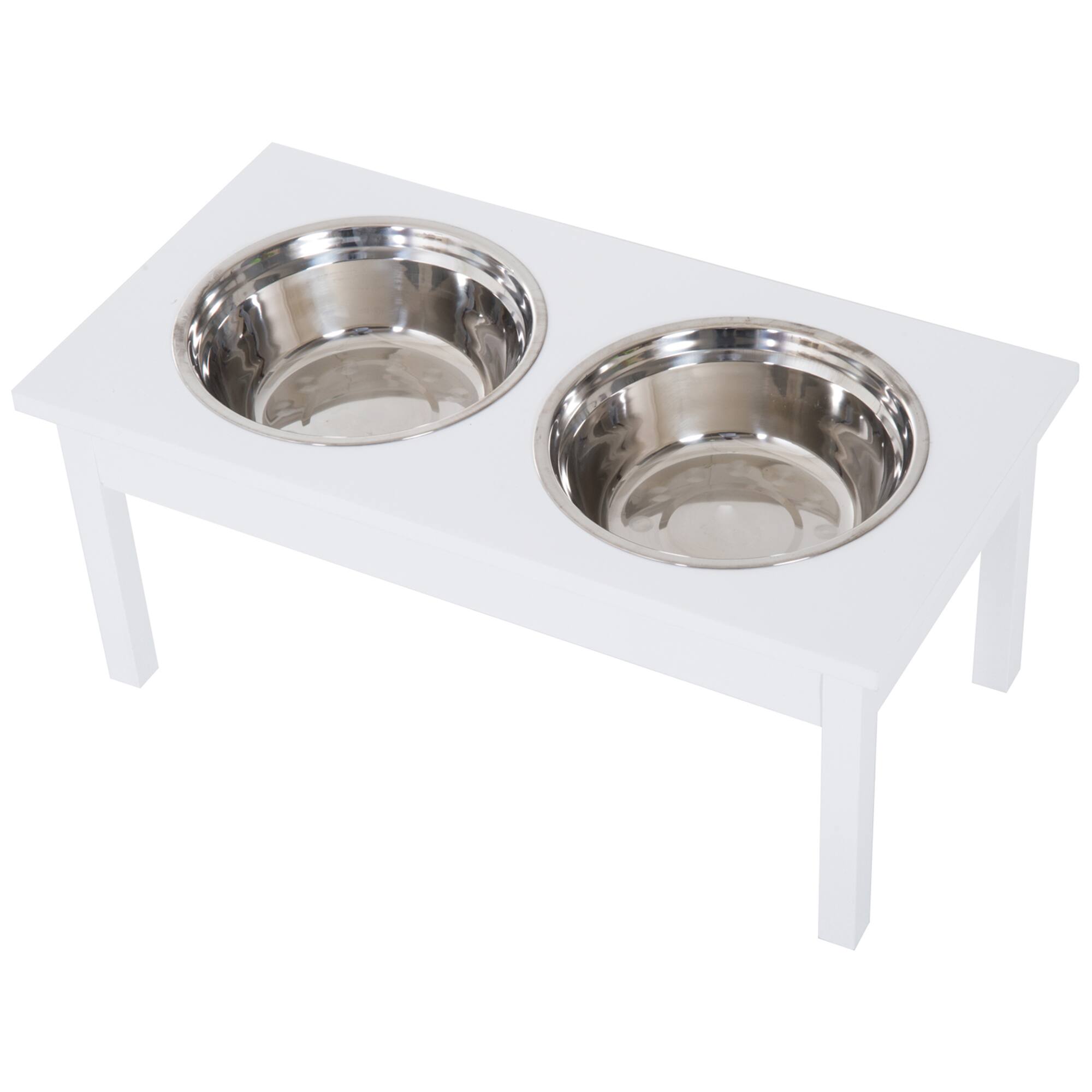 Pawhut - 23" Wooden Heavy Duty Dog Food Bowls Pet Elevated Feeding Station - White
