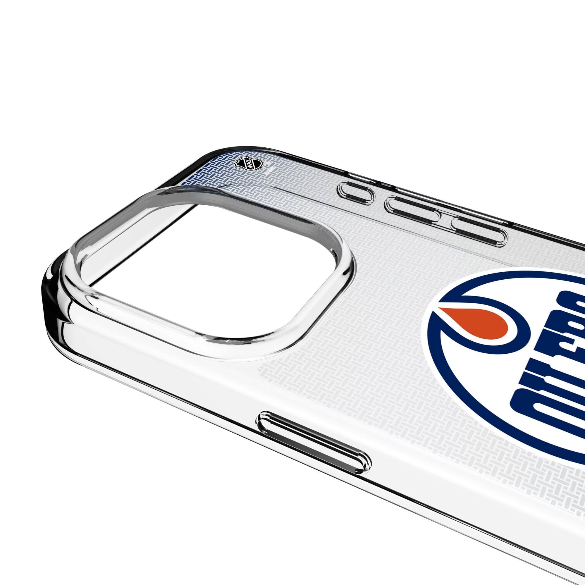 Alt View 2. Keyscaper - Edmonton Oilers Linen Logo iPhone Clear Case - 14 Pro Max - Multicolor.