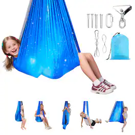 VEVOR - Sensory Swing, Double-Layer Fabric Sensorys Hammock, Indoor & Outdoor Sensory Swing with 360° Swivel Hanger, O-Sling - Mixed Blue