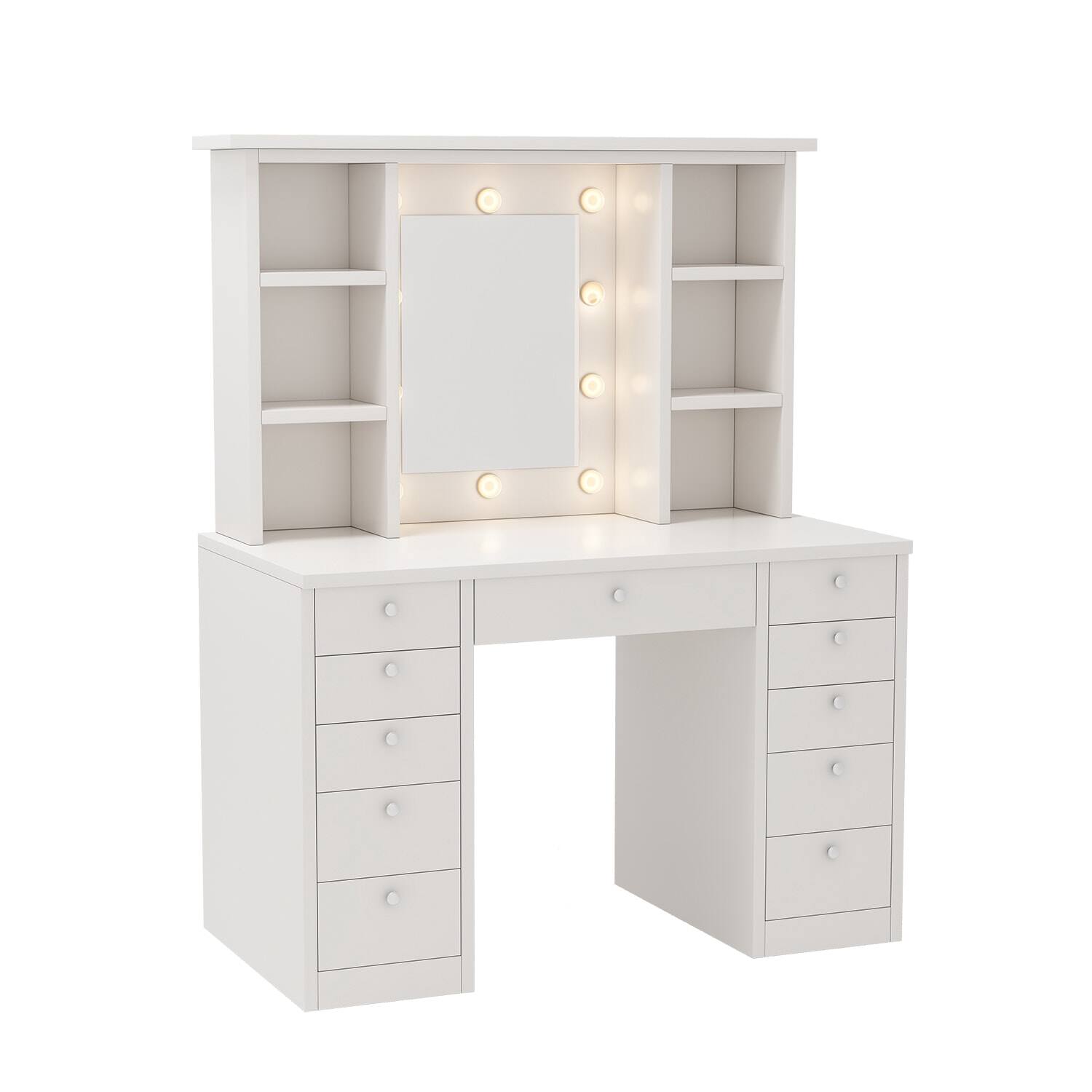 Alt View 3. Lirago - Vanity Desk with LED Lighted Mirror 11-Drawer Makeup Dressing Table White  15.7”D x 45.3“ W x 59.5“ H - White.