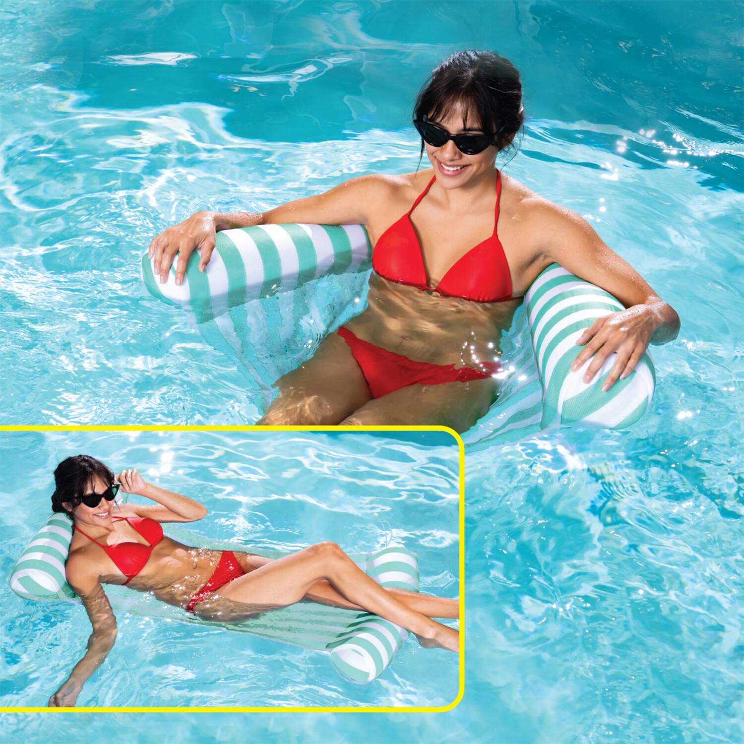 Alt View 10. COMFY FLOATS - COMFY FLOATS 91613VM Inflatable Striped Hammock Pool Float, Teal - Blue, White.