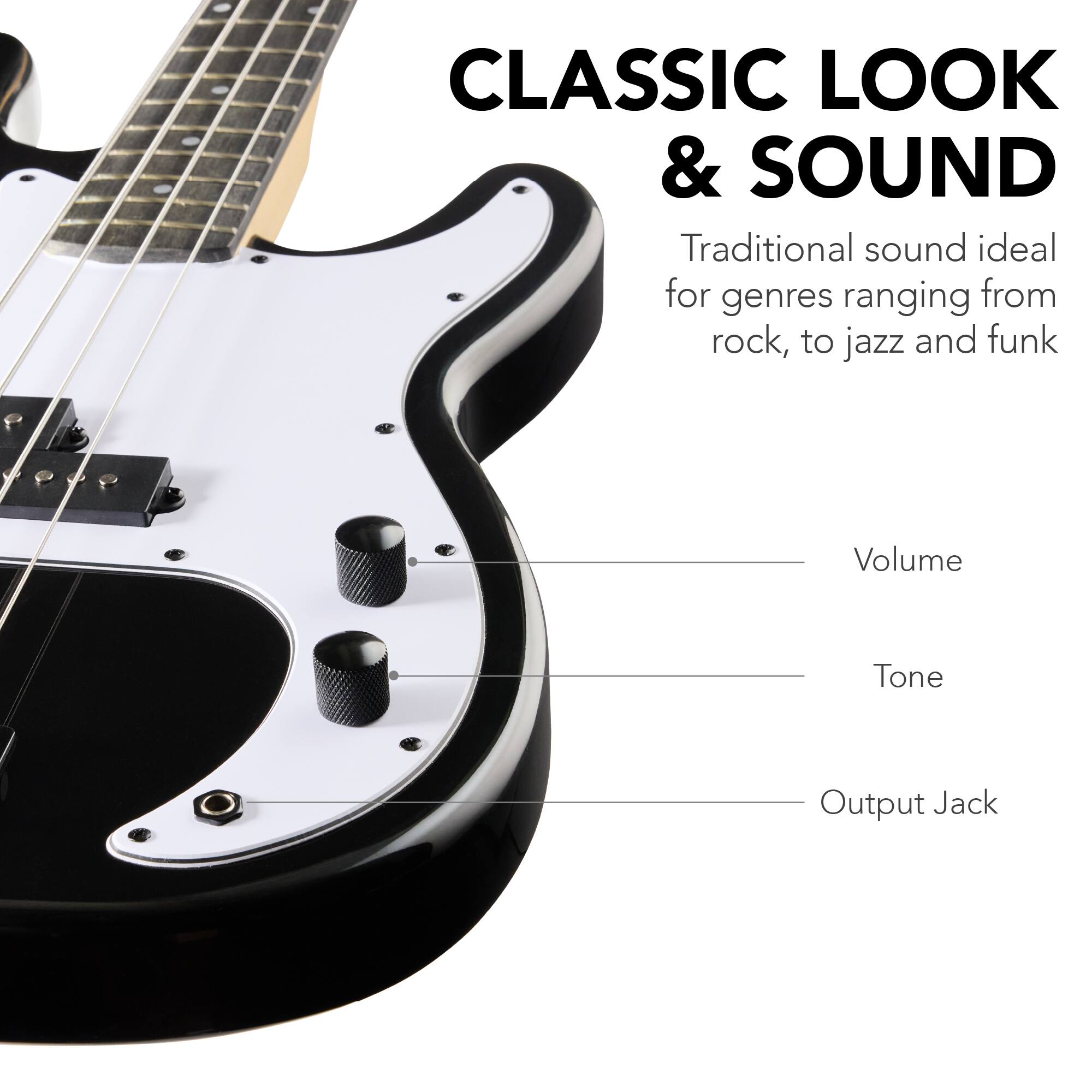 CLASSIC LOOK & SOUND

Traditional sound ideal for genres ranging from rock, to jazz and funk

Volume  
Tone  
Output Jack