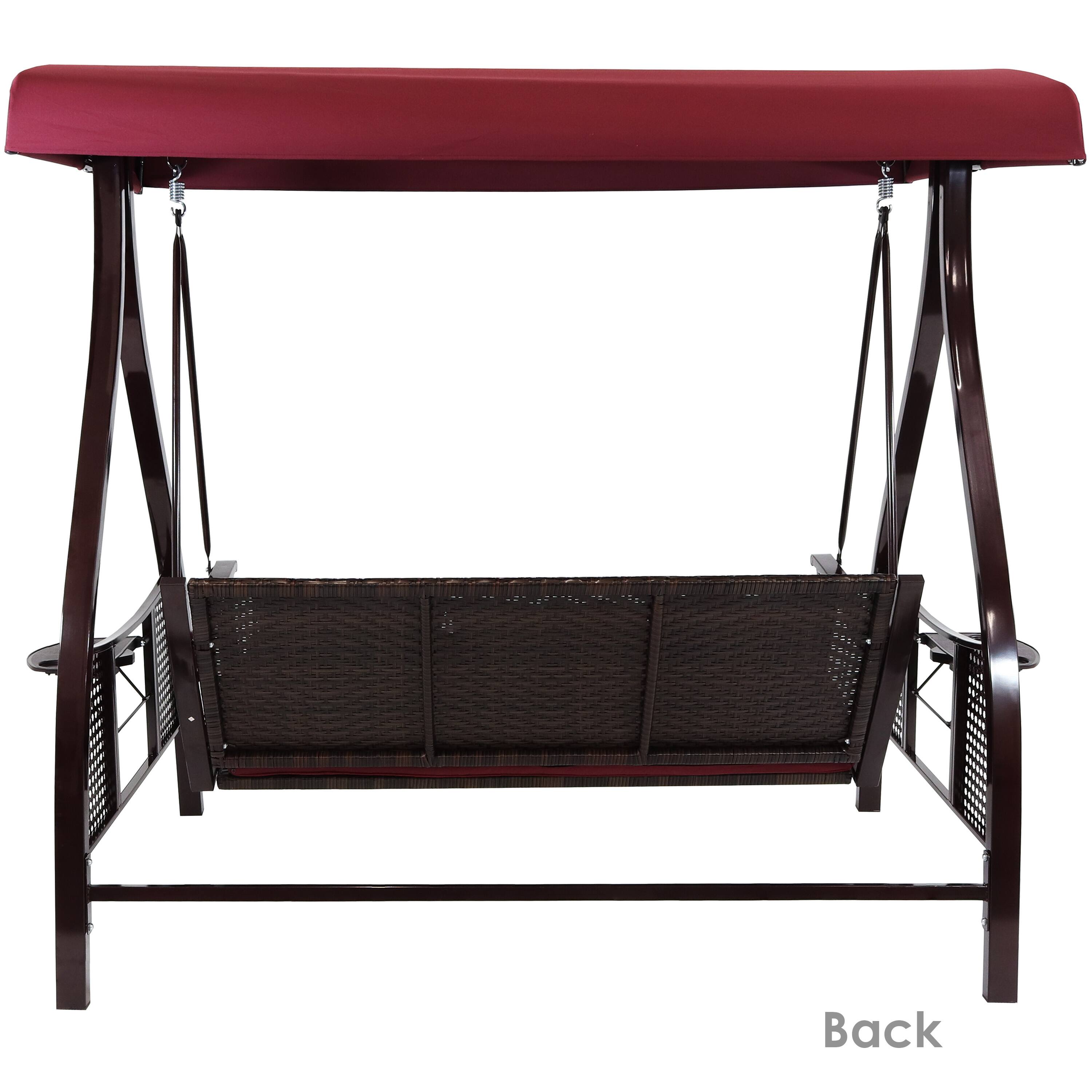 Alt View 9. Sunnydaze - 3-Person Steel Patio Swing Bench with Side Tables/Canopy - Dark Red.