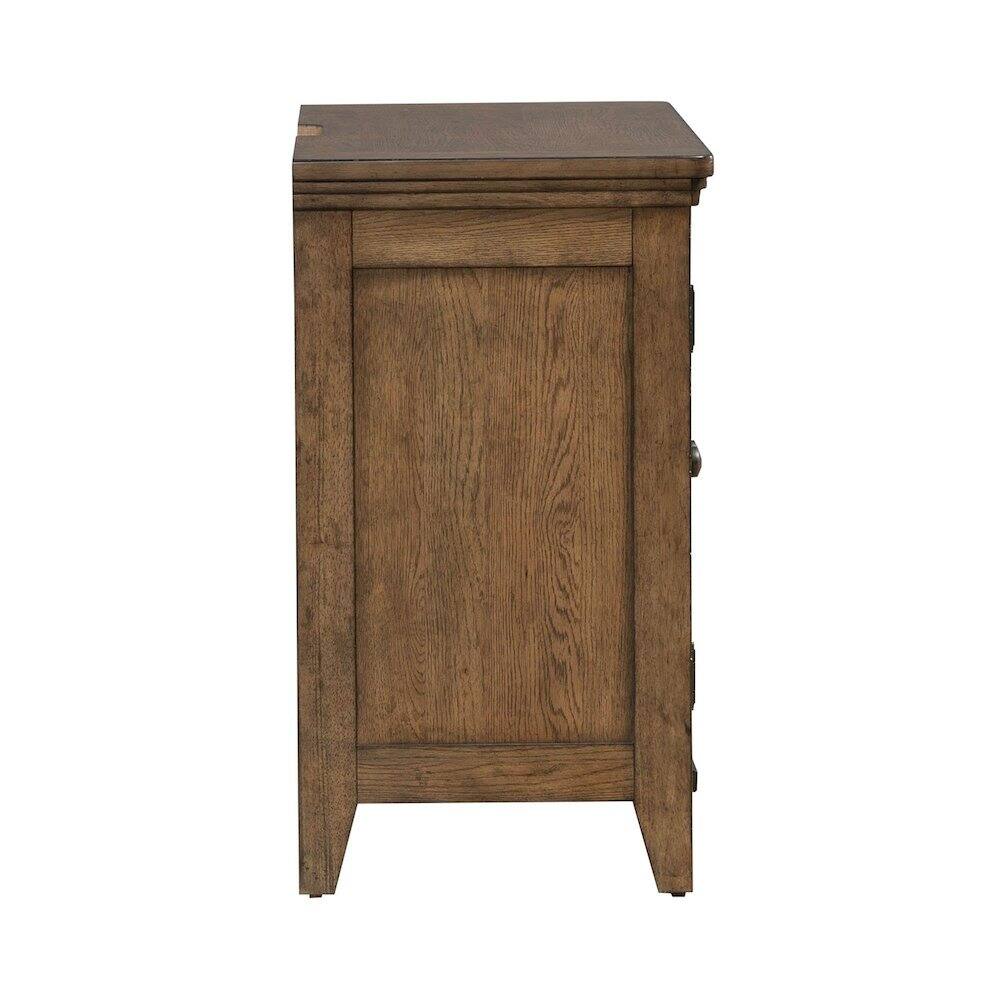 Back. Liberty Furniture Industries - Carolina Park 2 Door Bedside Chest with AC USB Charging Station - Amber Brown - Amber Brown.
