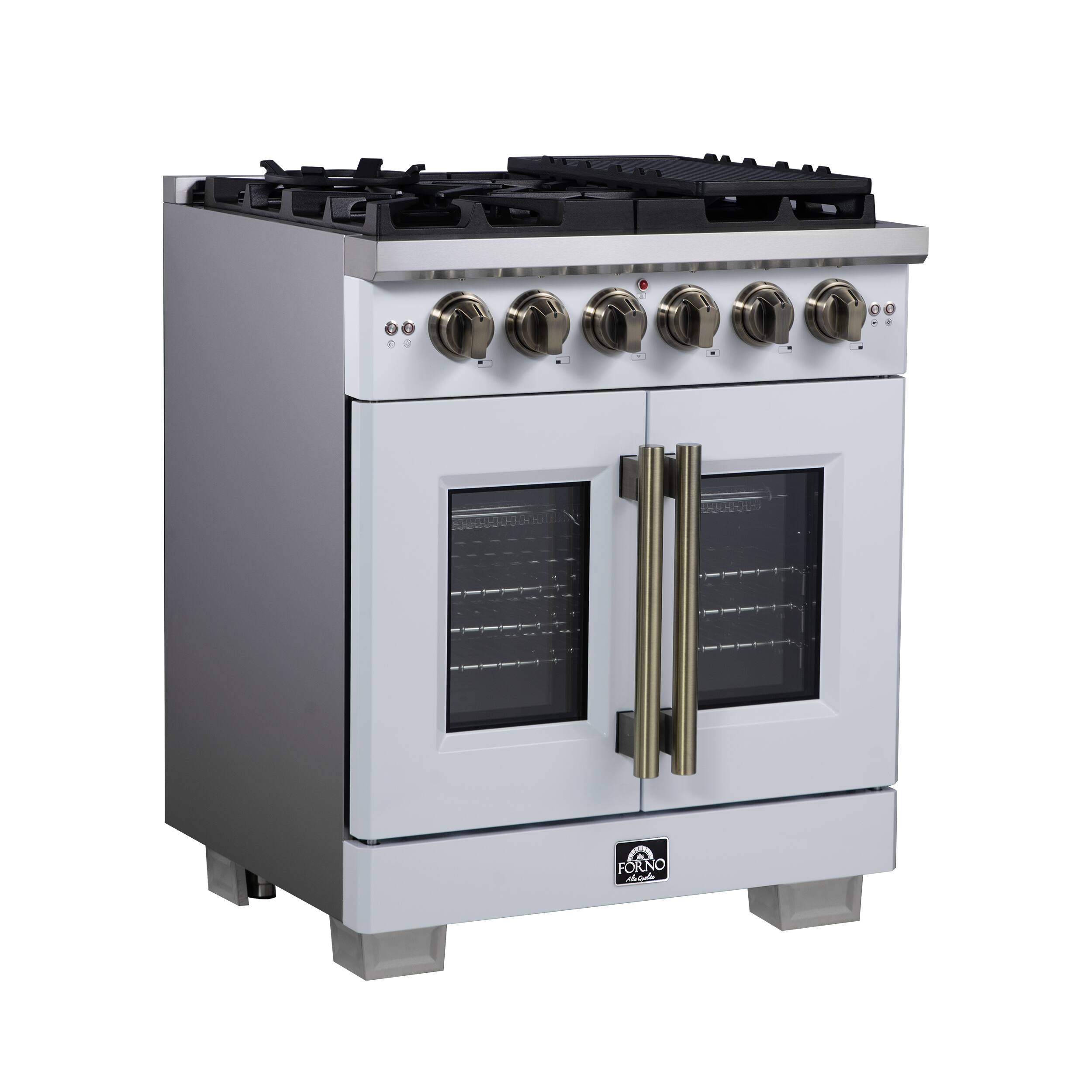 Left. Forno Appliances - Capriasca 4.32 Cu. Ft. Freestanding Gas Convection Range with French Doors - White.