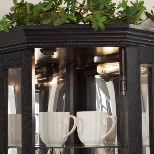 Alt View 2. LUCKY ONE - 15.35in Freestanding Corner Curio Cabinet with Tempered Glass Shelves LED Light Display for Bar Decor - Black.