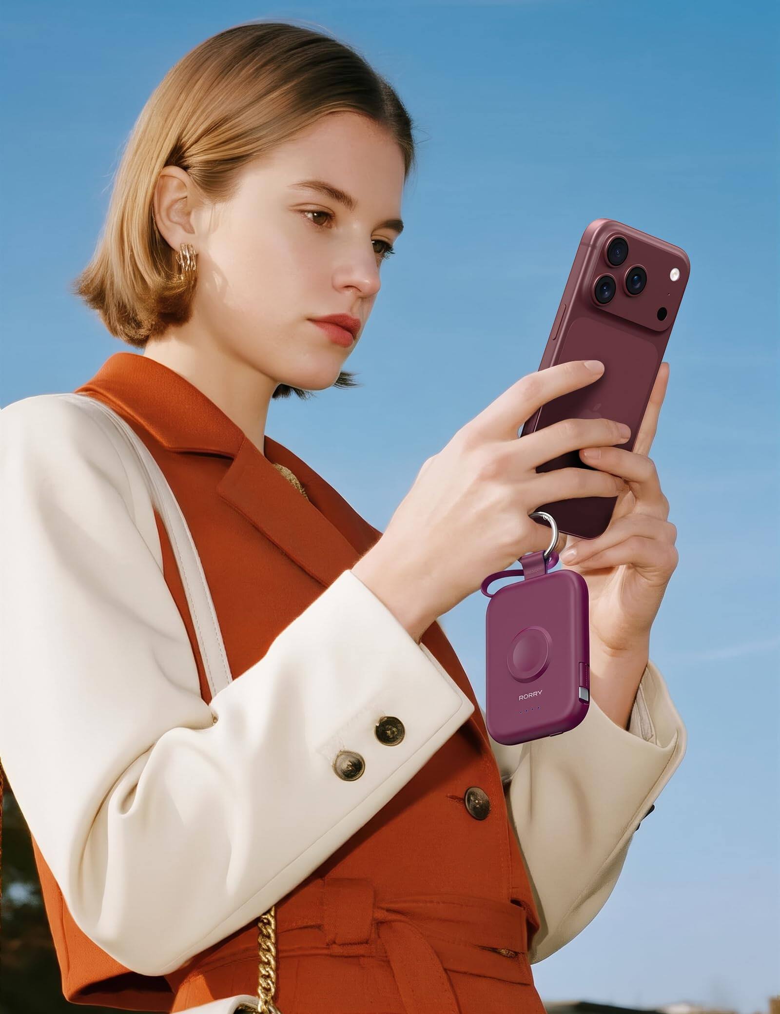 Alt View 3. RORRY - RORRY CharmGo 5000mAh Portable Charger with Built-in Cables, Keychain Design, Compatible with Apple Watch and iPhone - Mom-Pink.