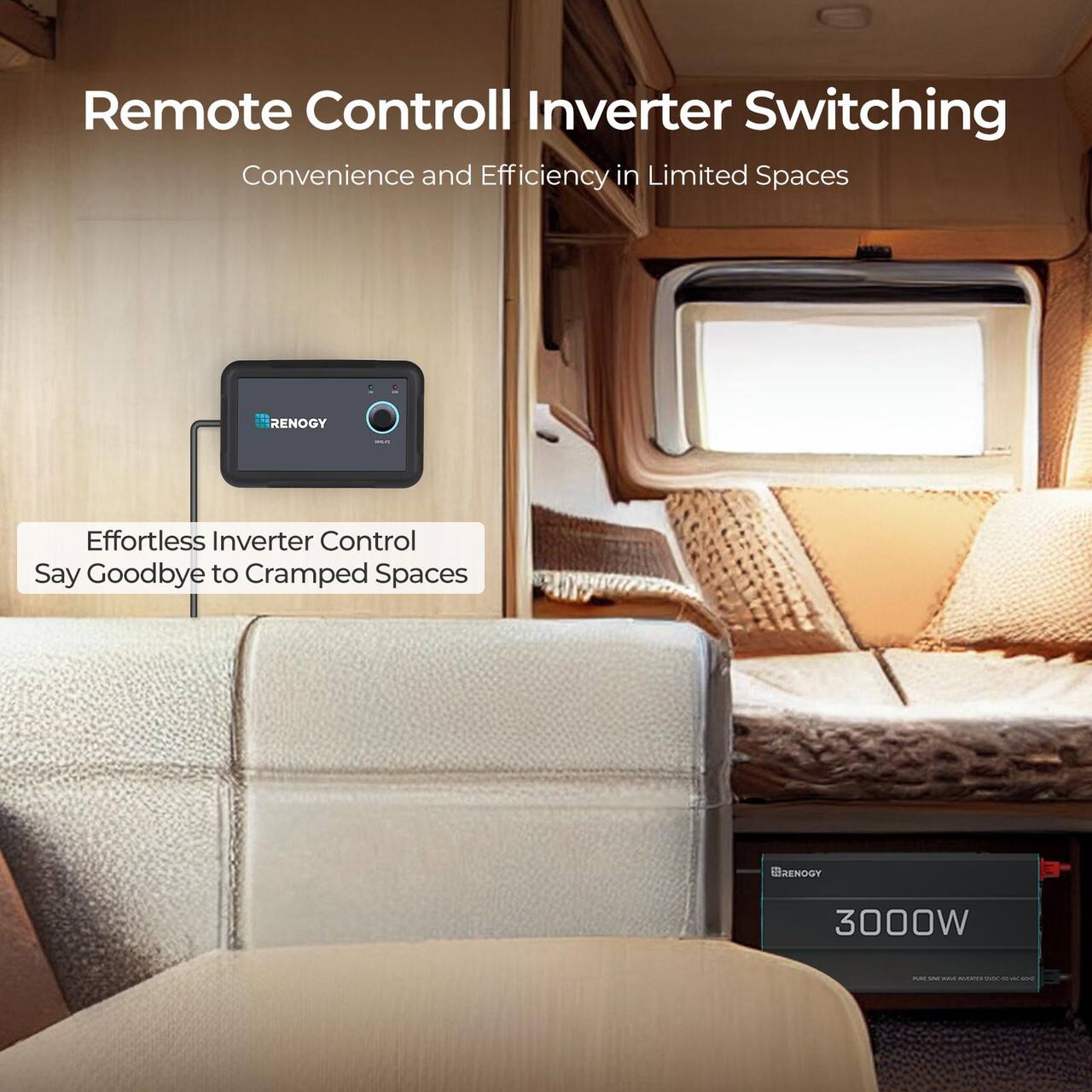 Remote Control Inverter Switching: Convenience and Efficiency in Limited Spaces. Effortless Inverter Control. Say Goodbye to Cramped Spaces. Brenogy 3000W.