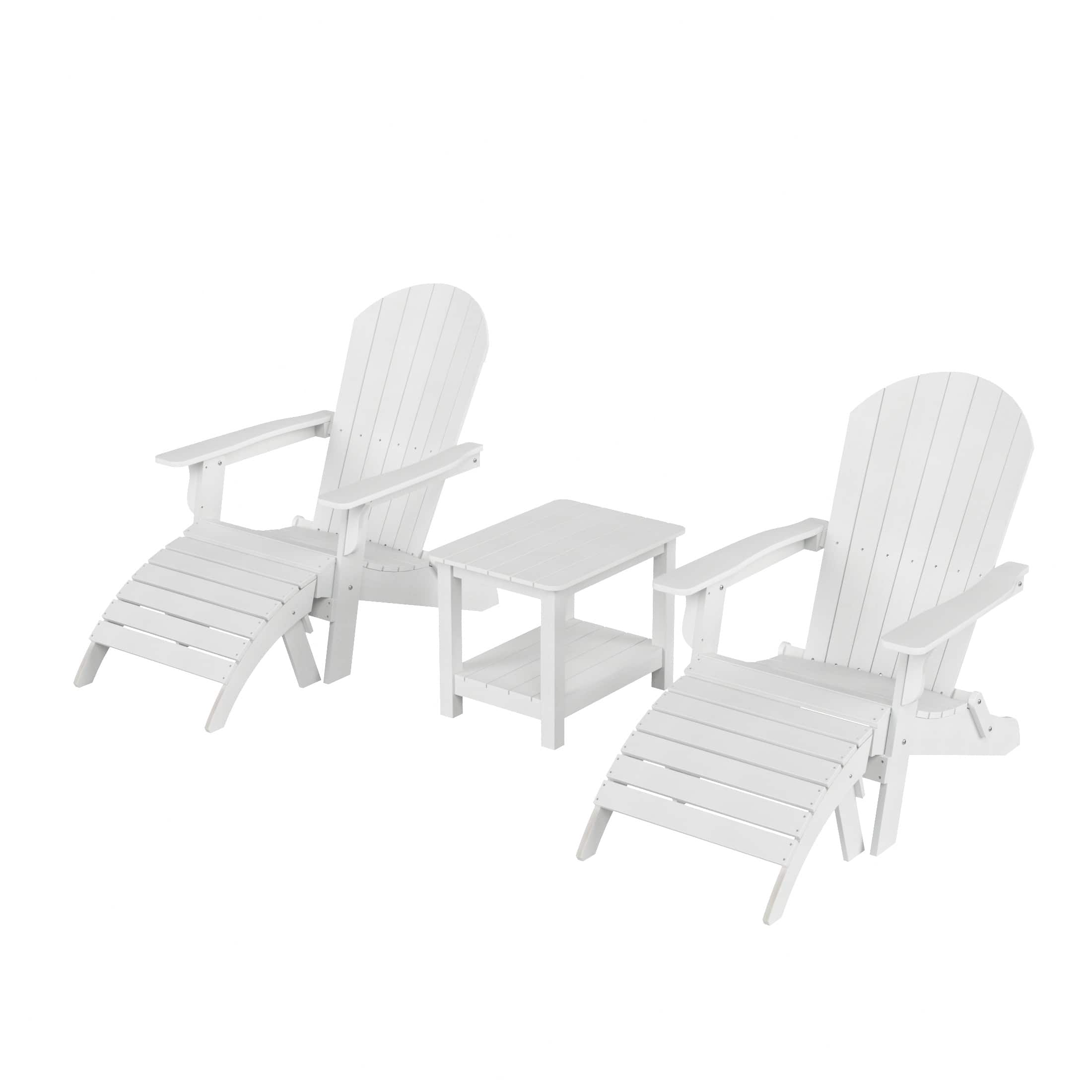 WestinTrends - Tuscany 5-Piece HIPS Outdoor Folding Adirondack Seashell Chair With Folding Ottoman And Side Table - White