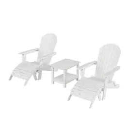 WestinTrends - Tuscany 5-Piece HIPS Outdoor Folding Adirondack Seashell Chair With Folding Ottoman And Side Table - White