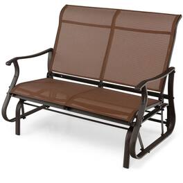 Pefilos - 2-Person Patio Glider Bench with High Back and Curved Armrests, Chaise Lounge Chair with Weather Resistant Steel Frame - Brown