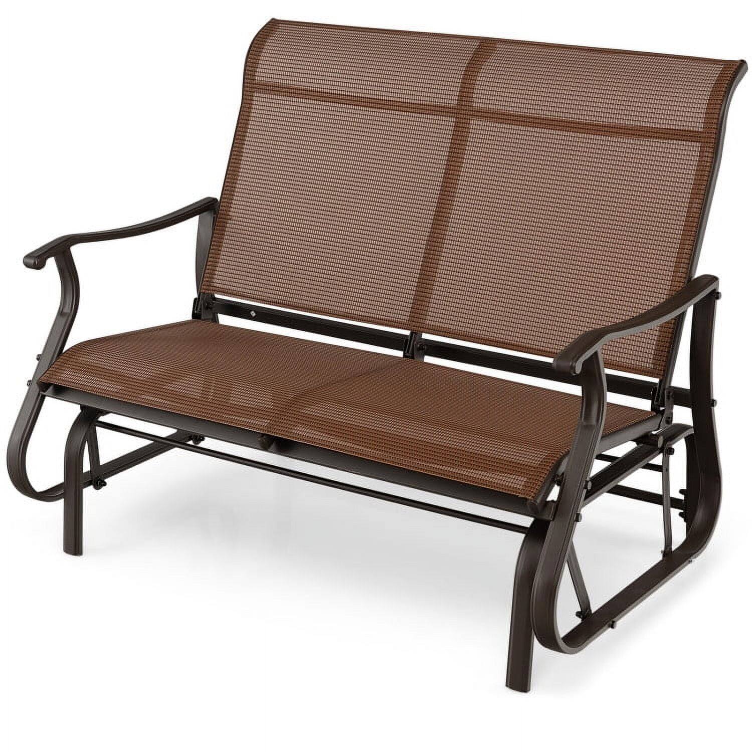 Front. Pefilos - 2-Person Patio Glider Bench with High Back and Curved Armrests, Chaise Lounge Chair with Weather Resistant Steel Frame - Brown.