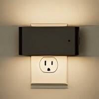 Left. Jandcase - JANDCASE 2-Pack 1W  Plug-in Night Light, 3000K Warm Glow, Horizontal Wall Sconce with Up/Down Light, Slide Dimmer - Black.
