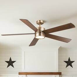 Parrot Uncle - 60" Modern Natural Integrated LED Ceiling Fan with Light and Remote - Brass