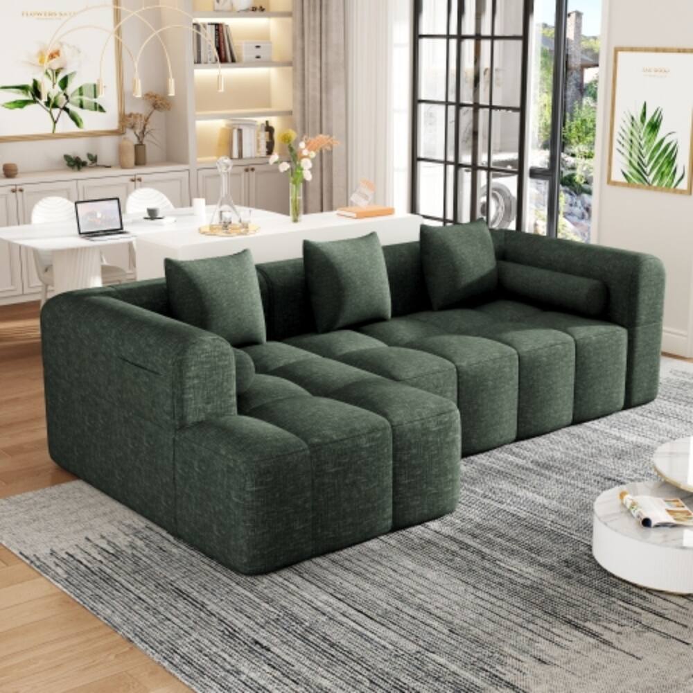 Alt View 1. LUCKY ONE - 101.2" Modular Full-Compressed Free-Combined Sectional Sofa w/ 5 Pillows Side Pockets - Green.