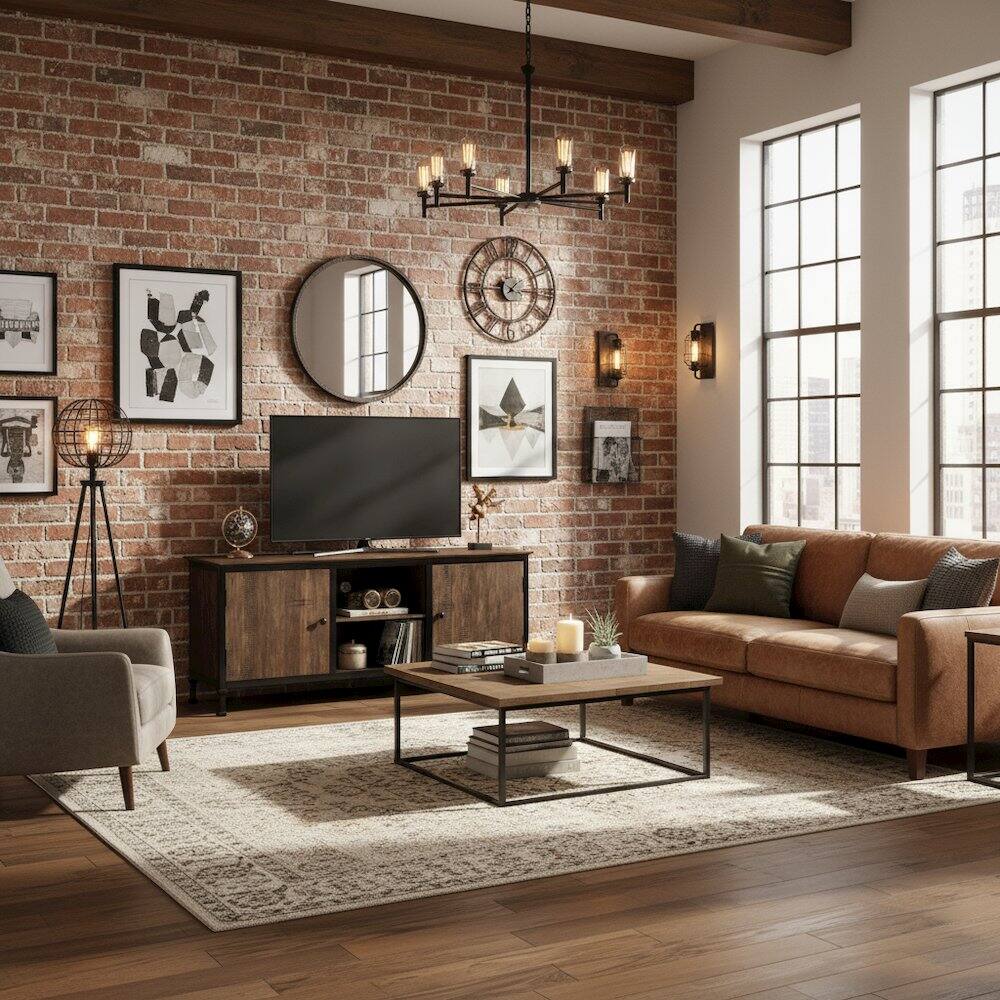 Alt View 1. Starlight Canyon Home - Brown Industrial TV Stand – 60 Inch Wide Entertainment Center For Living Room - Brown.