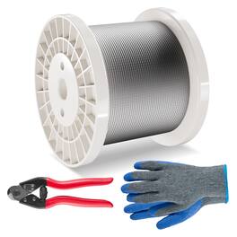 VEVOR - Wire Rope Kit, 1/8" 600 ft 316 Stainless Steel Cable with Cutter and Gloves, 1600 lbs Breaking Strength - Silver