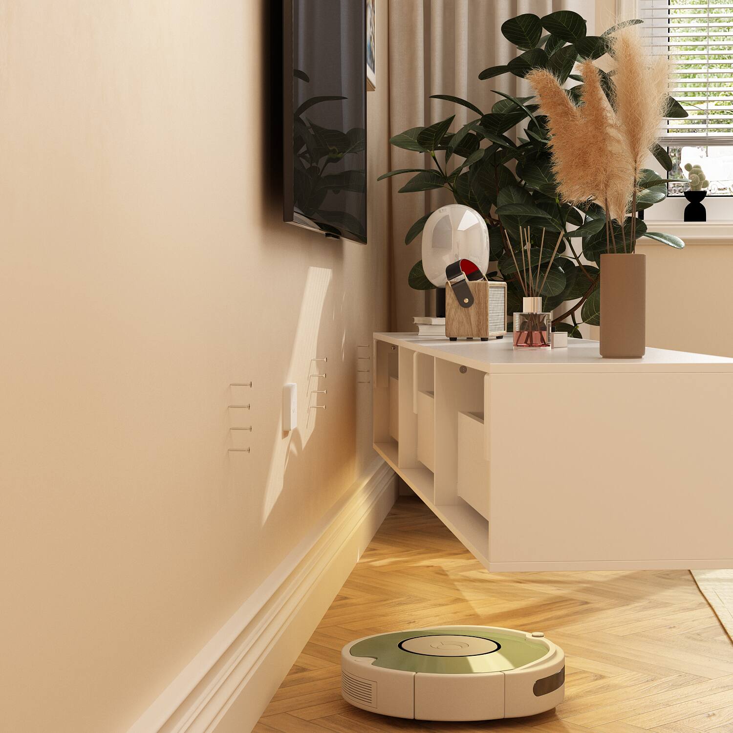 Alt View 6. Famapy - Famapy Wall - Mounted TV Stand with Hidden Drawers - White.