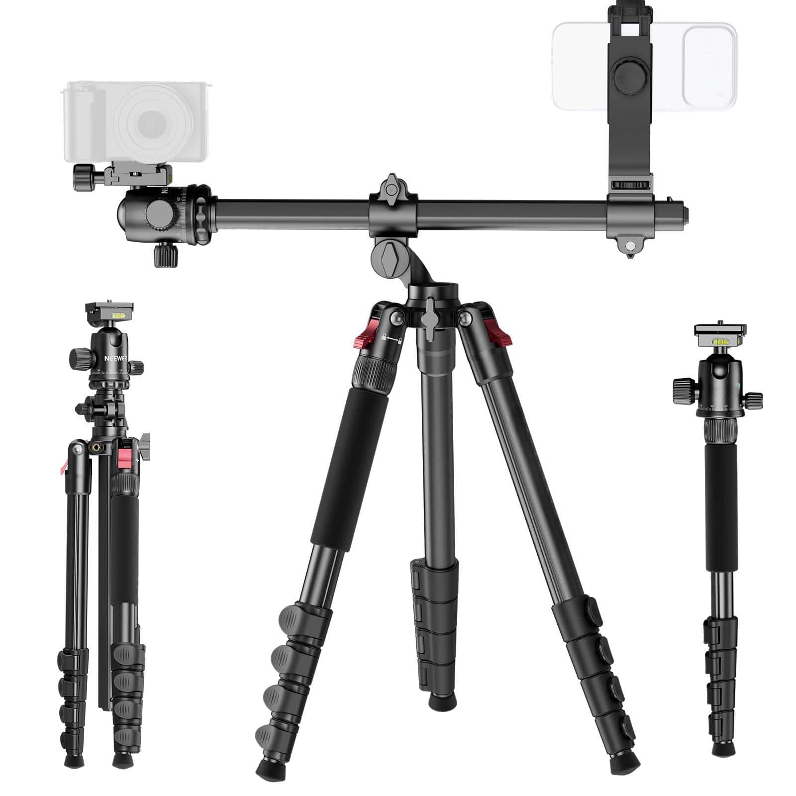 HM 1810 - Basics 66 5 Travel Tripod For Camera Lightweight Dslr Stand With Ball Head Arca Type Qr Plate Cell Phone - Overhead Tripod w/Dual Camera Setups