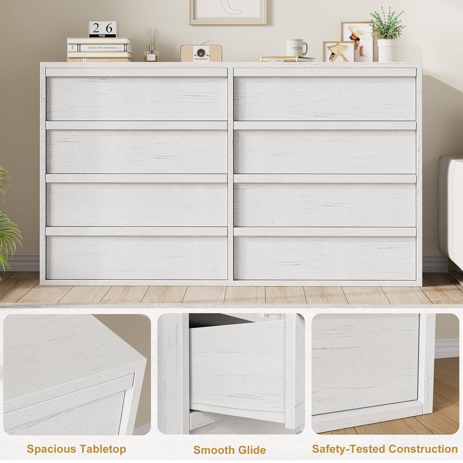 Alt View 4. Acekool - 8 Drawer Dresser for Bedroom,  Double Chest of Drawers with Large Storage, Modern Dresser Organizer Closet - White.