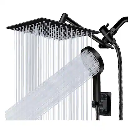 Front. Dazzed Corner - 10” Rain Shower Head & Handheld Combo with Adjustable Arm & Flow Regulator - Black.