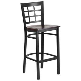 Flash Furniture - HERCULES Series Black Window Back Metal Restaurant Barstool - Walnut Wood Seat - Brown