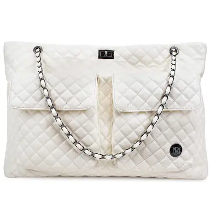 Front. Badgley Mischka - BADGLEY MISCHKA Diana XL Quilted Vegan Leather Weekender Duffel Bag | Cream - Cream.