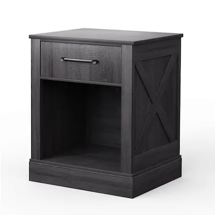 Front. Costway - Nightstand with Drawer and Shelf Rustic Wooden Bedside Table Bedroom - Black.