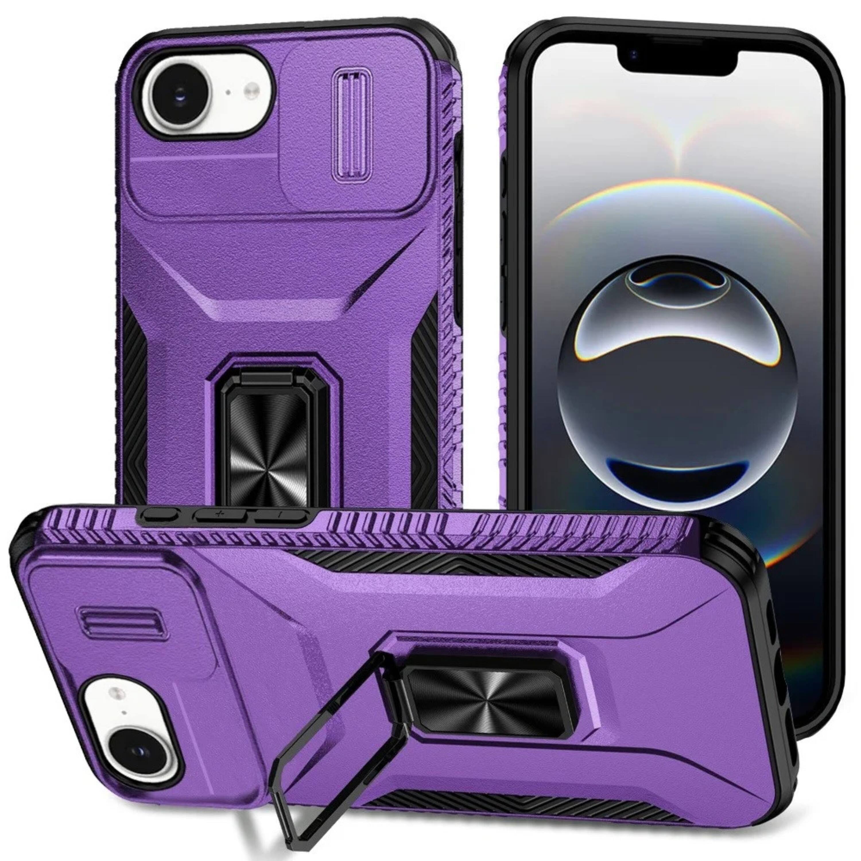 Front. Kitcheniva - Rugged Protection Metal Stand Phone Case With Tempered Glass For iPhone 16e 17e Purple - Purple.