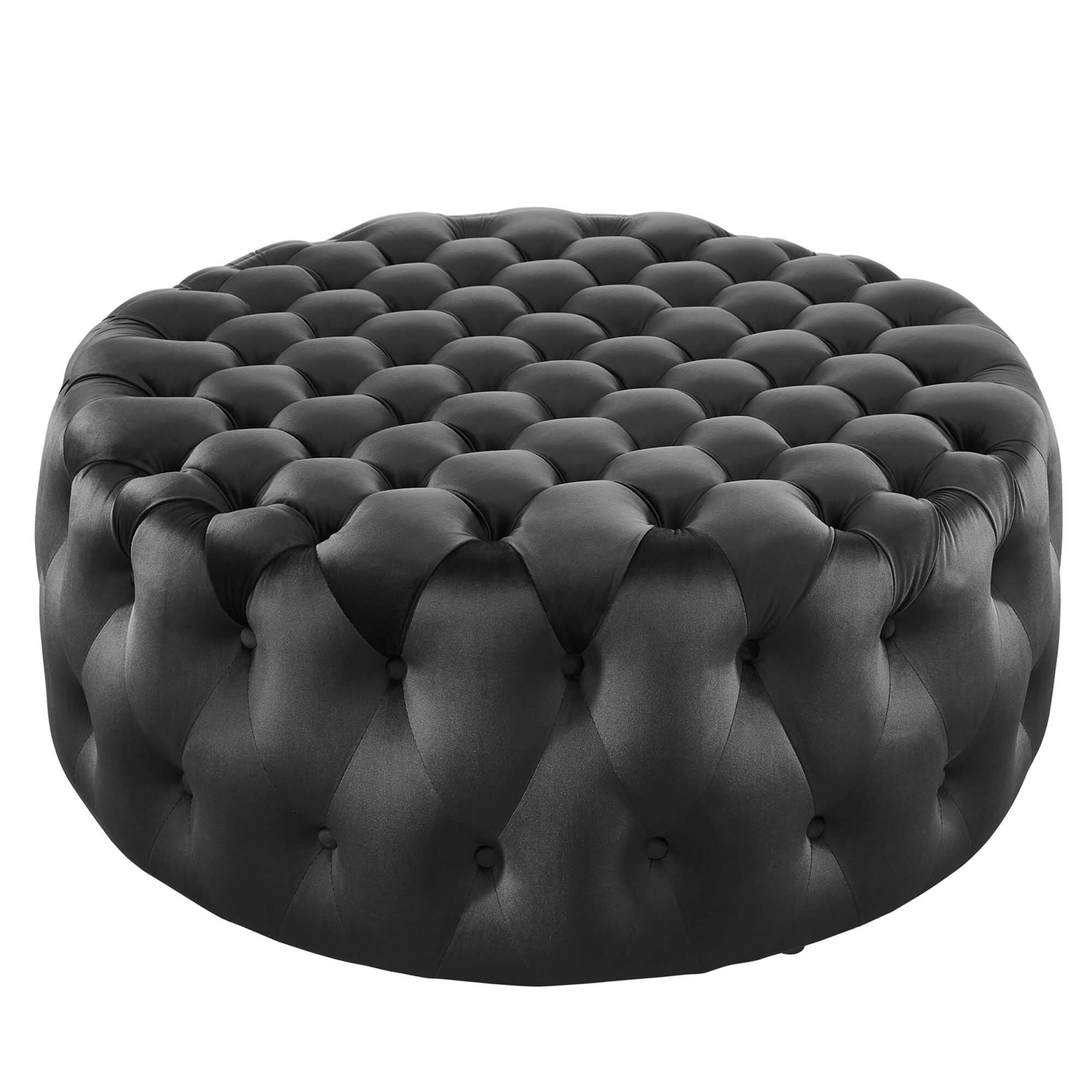 Angle. Modway - Amour Tufted Button Large Round Performance Velvet Ottoman by Modway - EEI-5469-BLK.