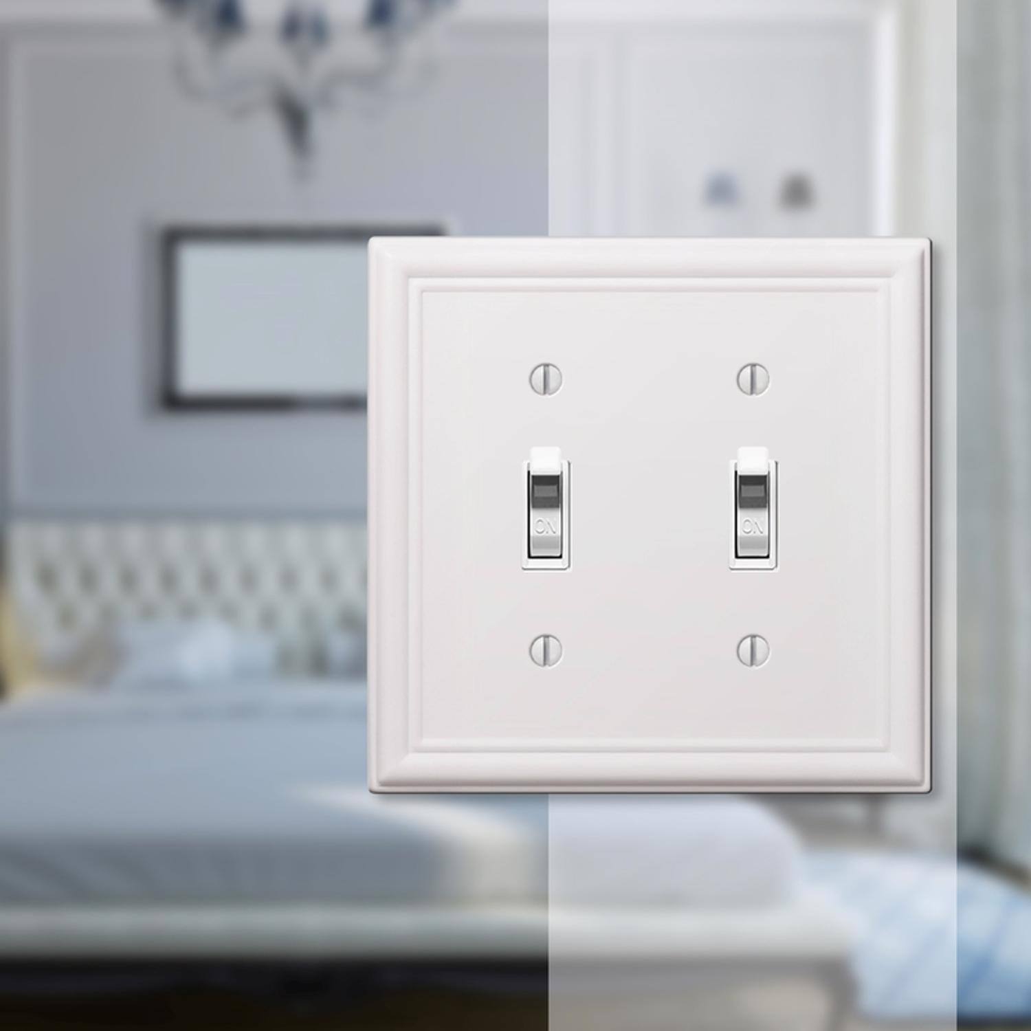 Left. AMERELLE - Amerelle Chelsea White 2 gang Stamped Steel Toggle Wall Plate 1 pk - White.