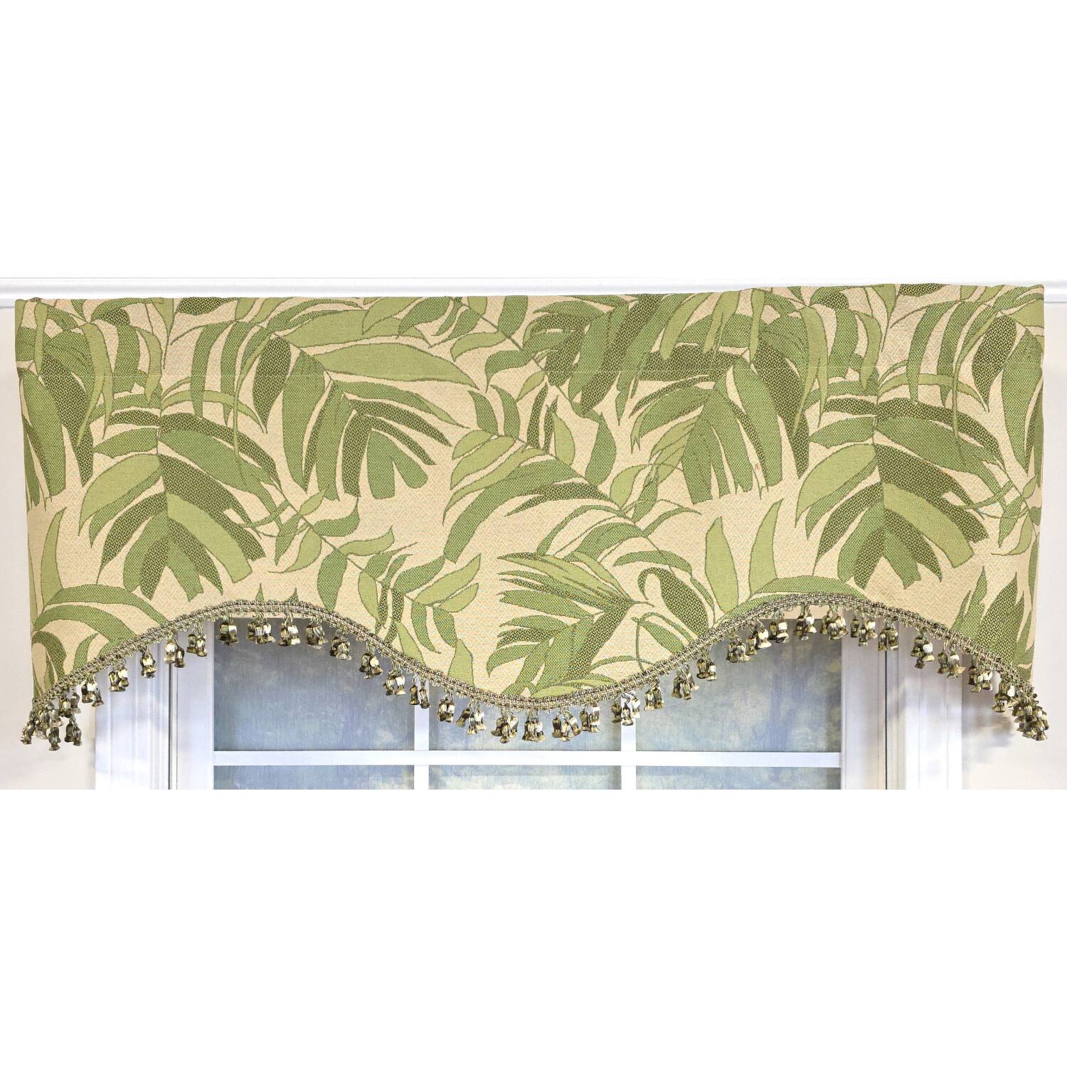 Left. RLF Home - RLF Home 100% Cotton Breeze Cornice  Fully lined Windows Rod Pocket Valance 50" x 17"  Green - Green.