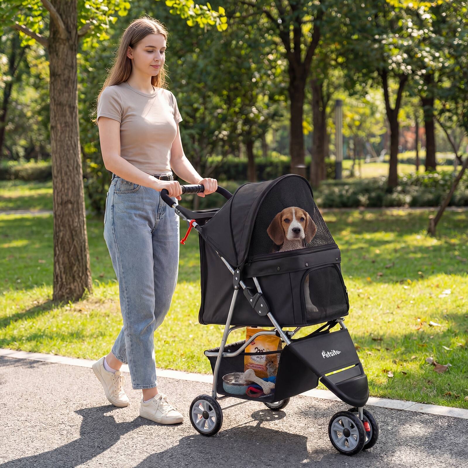 Alt View 1. Gymax - Gymax 3-Wheel Pet Stroller for Dogs Cats up to 33 LBS Foldable w/ Breathable Mesh Black.