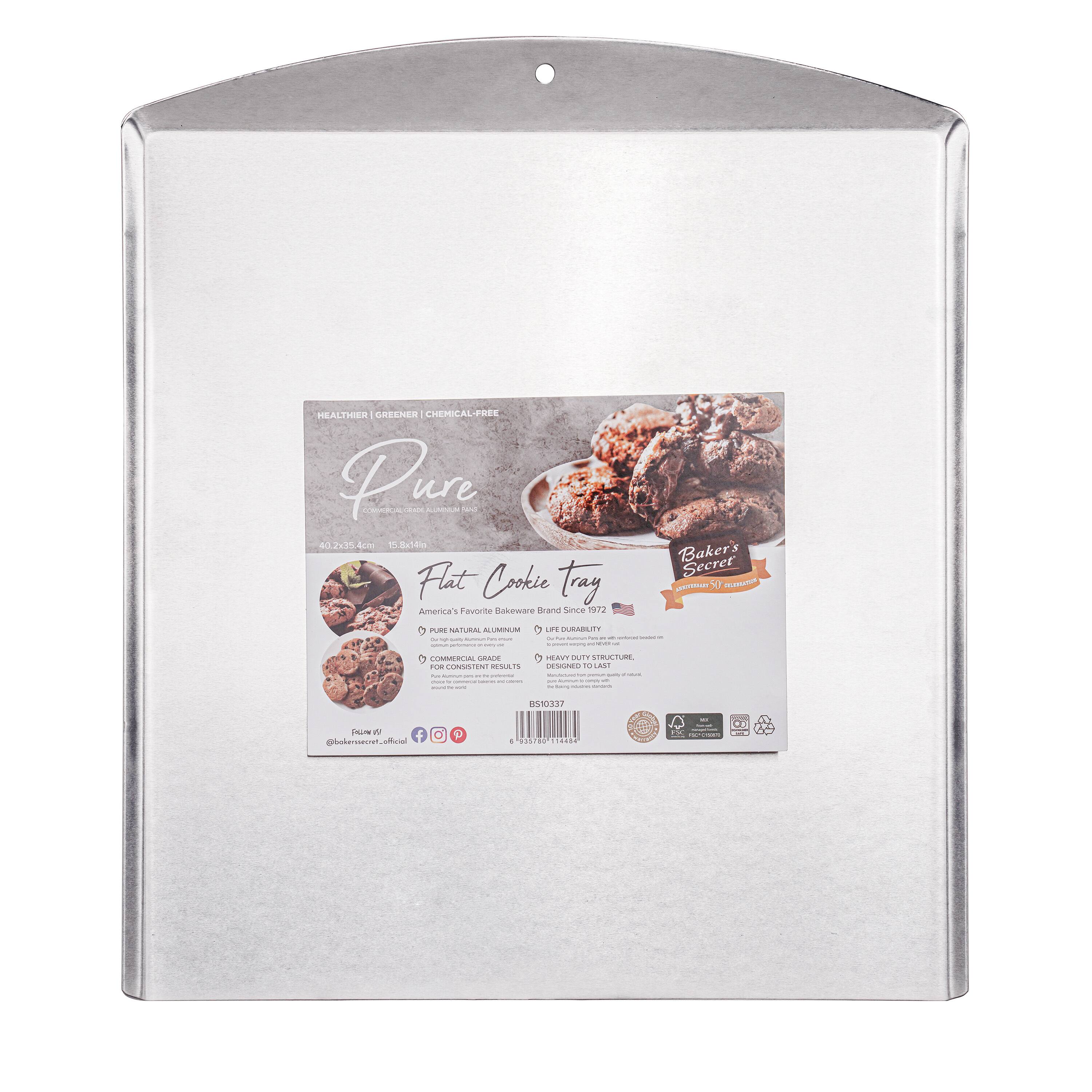 Baker's Secret - Commercial Grade Natural Pure Aluminum 16" Cookie Sheet Flat, 100% Recycled, Baking Tray For Oven - Silver