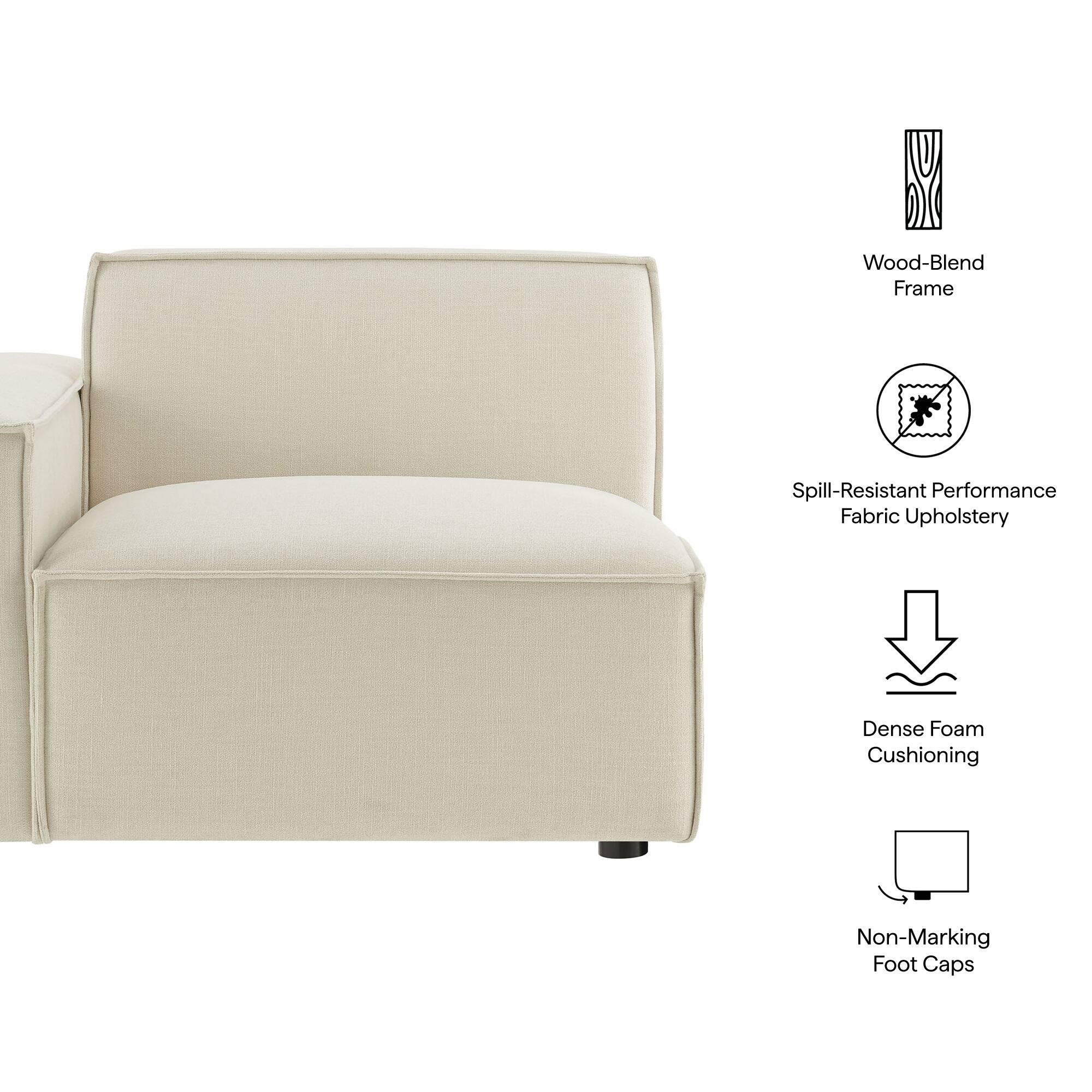 Wood-Blend Frame  
Spill-Resistant Performance Fabric Upholstery  
Dense Foam Cushioning  
Non-Marking Foot Caps