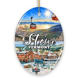 OrnamentallyYou - Artistic Stowe Vermont Ornament, Classic New England Mountain Town Christmas Gift (Oval) - Multi-colored