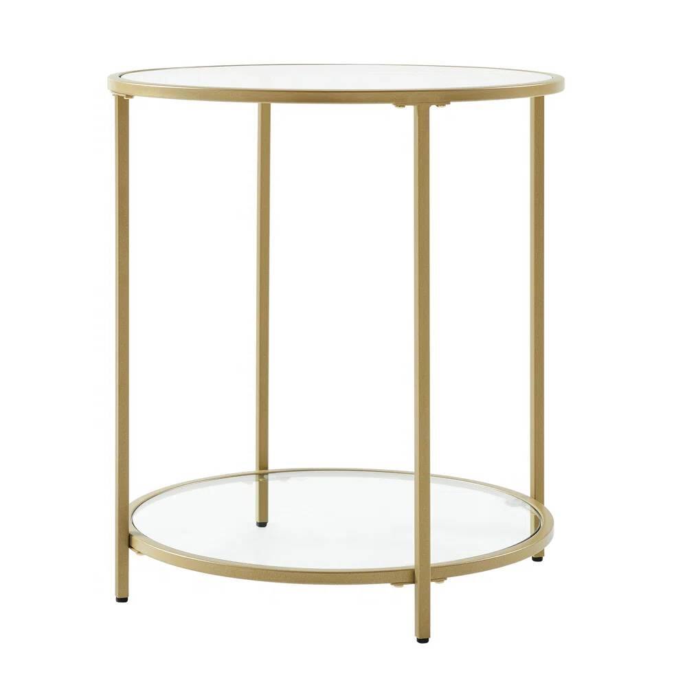 Back. Hivvago - Hivvago Modern Glass Top Round Metal End Table Nightstand with Bottom Shelf - Gold.