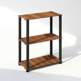 Furinno - Turn-N-Tube 3-Tier Wood Slat Multipurpose Shelf Display Rack with Square Poles, Natural/Black - Natural/Black