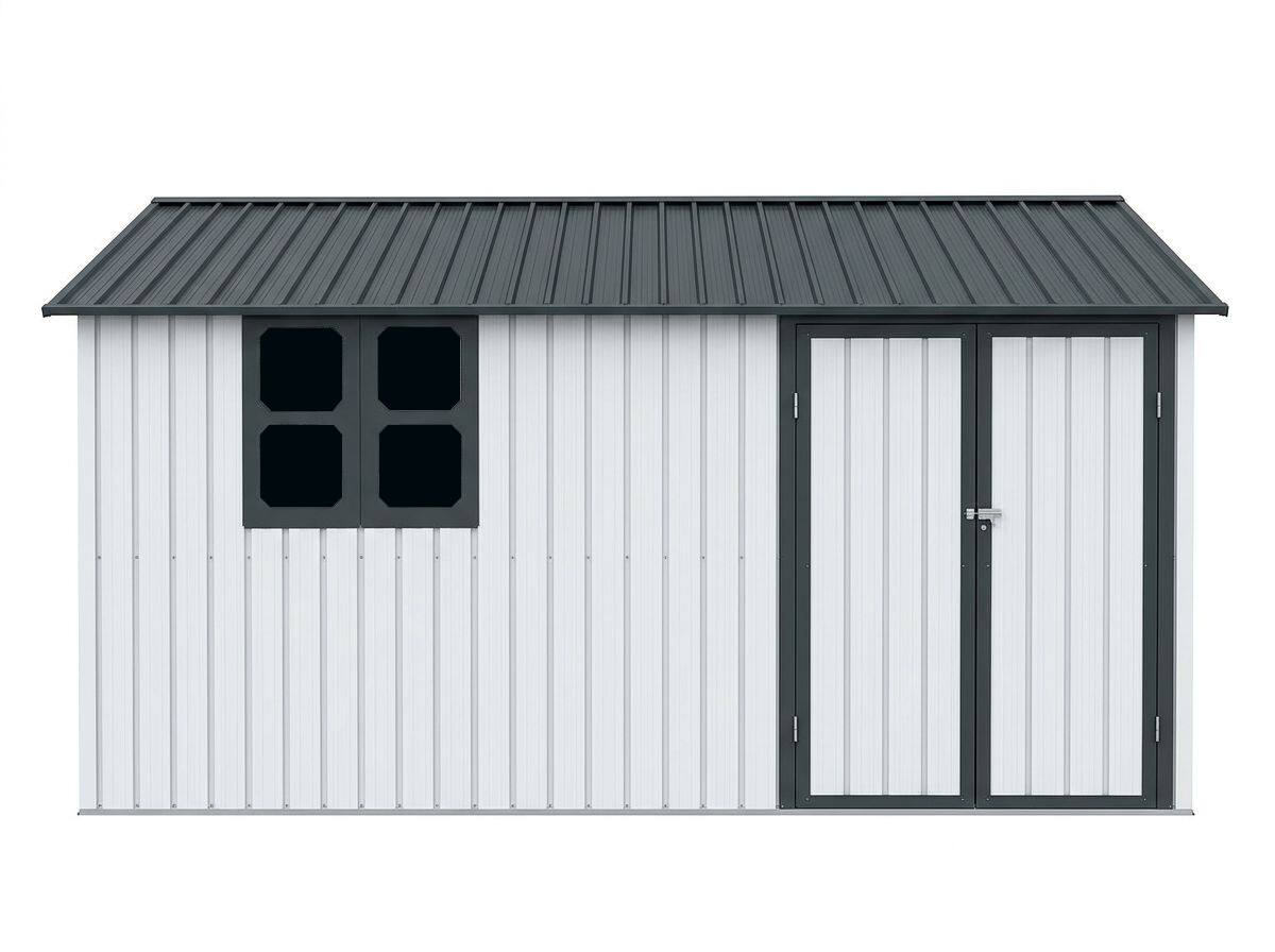 Alt View 1. Mondawe - 12x10 Ft Metal Garden Sheds with Window - White+Black.