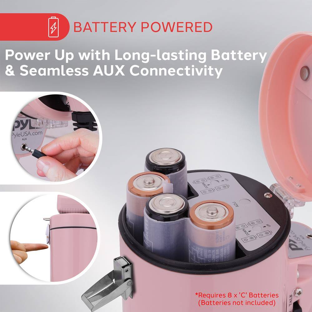 BATTERY POWERED

Power Up with Long-lasting Battery & Seamless AUX Connectivity

*Requires 8 x 'C' Batteries (Batteries not included)