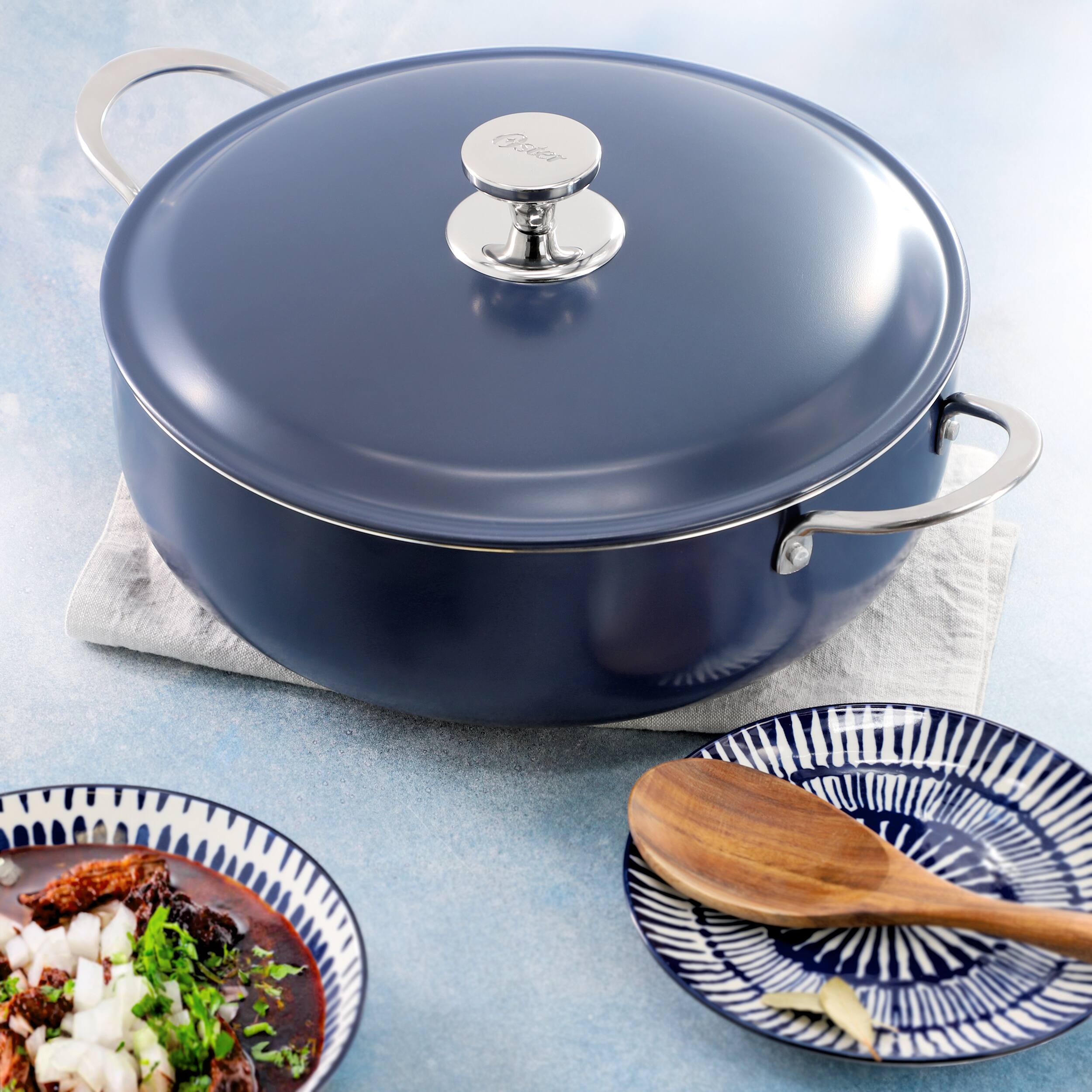 Alt View 5. Oster - Oster Cartagena 9.3 Quart Nonstick Aluminum Caldero with Lid in Dark Blue - Dark Blue.