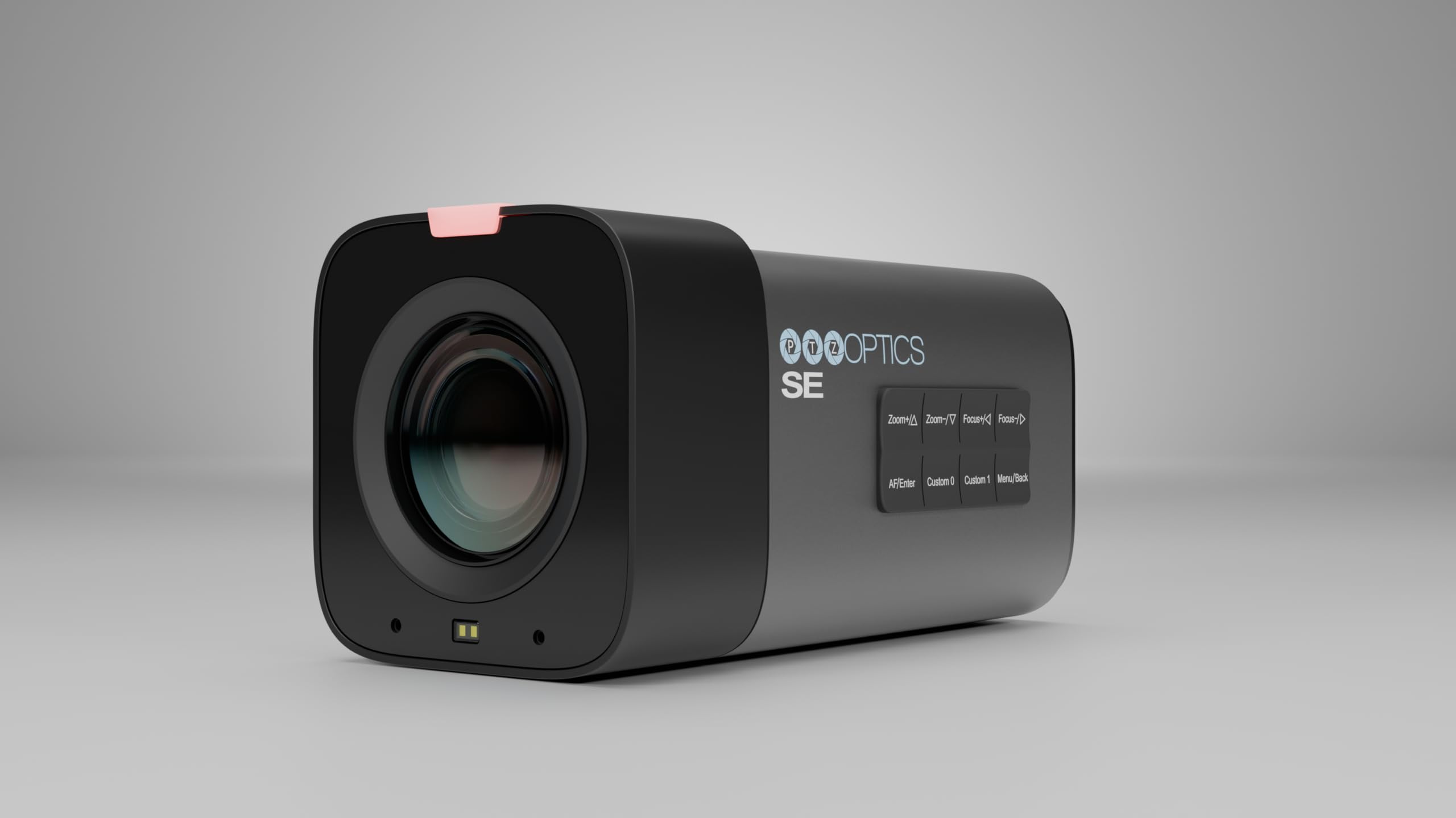 Sure, here is the corrected and grouped text from the image:

**Top Left:**
- OPTICS P T 2 SE

**Top Right:**
- Zoom
- Focus
- AF/Enter
- Custom
- Menu
- Back

**On the Device:**
- OPTICS SE
- Zoom
- Focus
- AF/Enter
- Custom
- Menu
- Back