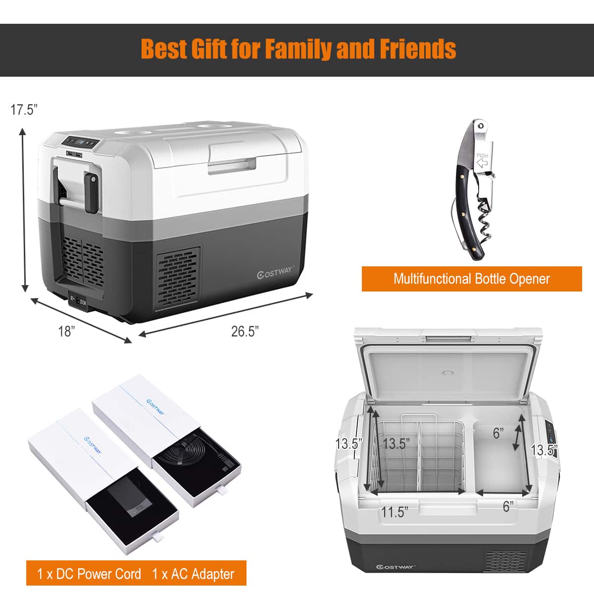 Best Gift for Family and Friends:
1. 17.5" UGH & 2 OSTWAY Multifunctional Bottle Opener
2. 18" 26.5" ostwer Gostwer
3. 13.5" 13.5" 6" 13.5g 11.5" 6" 1 X DC Power Cord 1 X AC Adapter STWAY