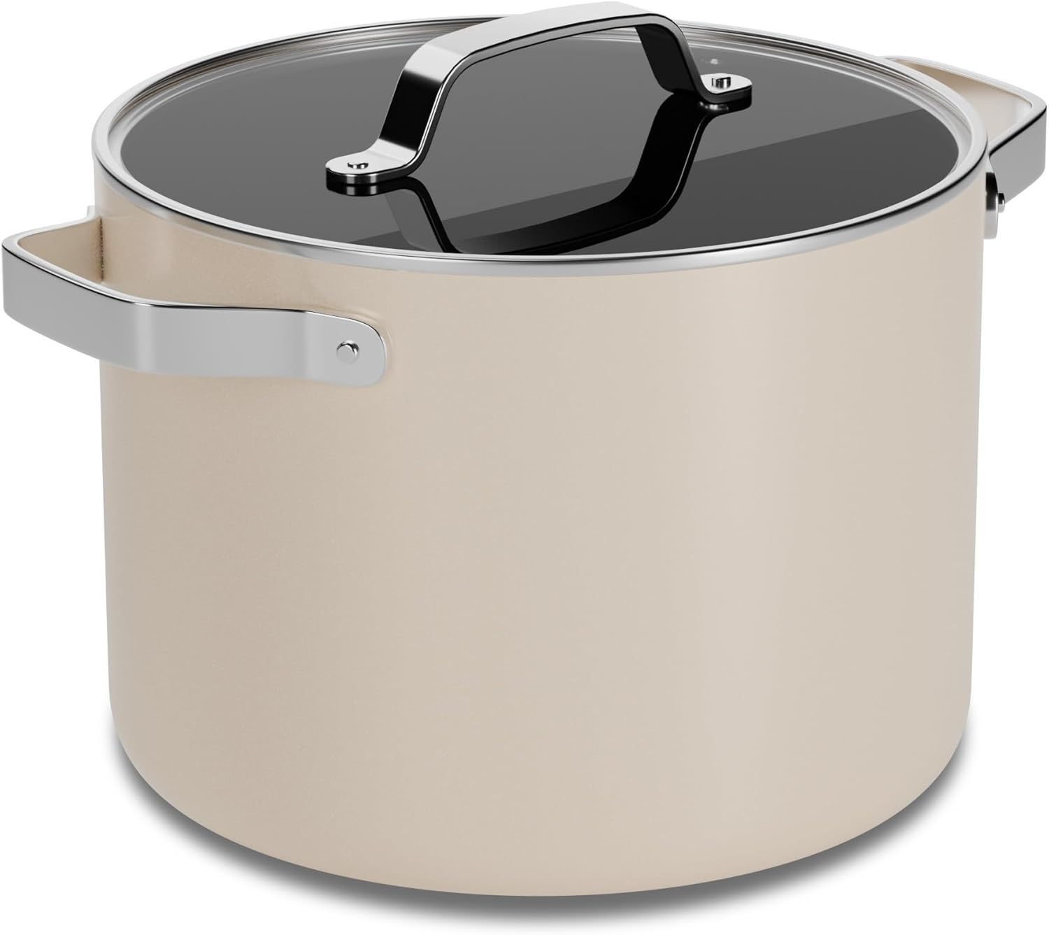Bakken- Swiss - 8.5 Qt Aluminum Stock Pot, Nonstick Ceramic Coating, PTFE & PFAS Free, Oven Safe 500°F, SS Handles, Glass Lid - Cream