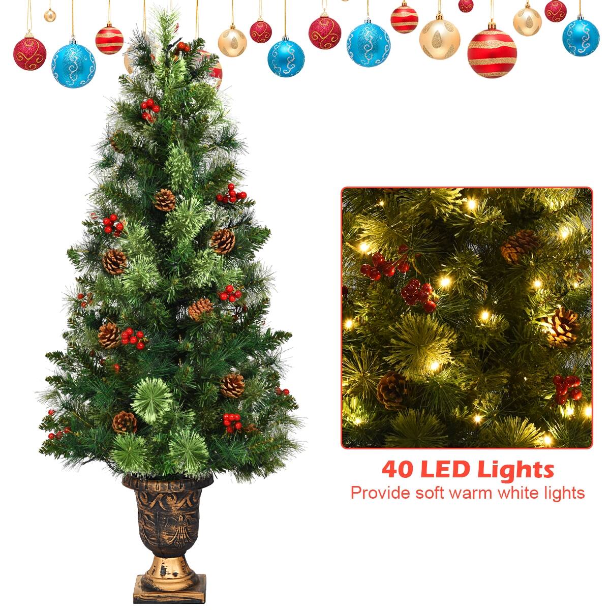 40 LED Lights  
Provide soft warm white lights